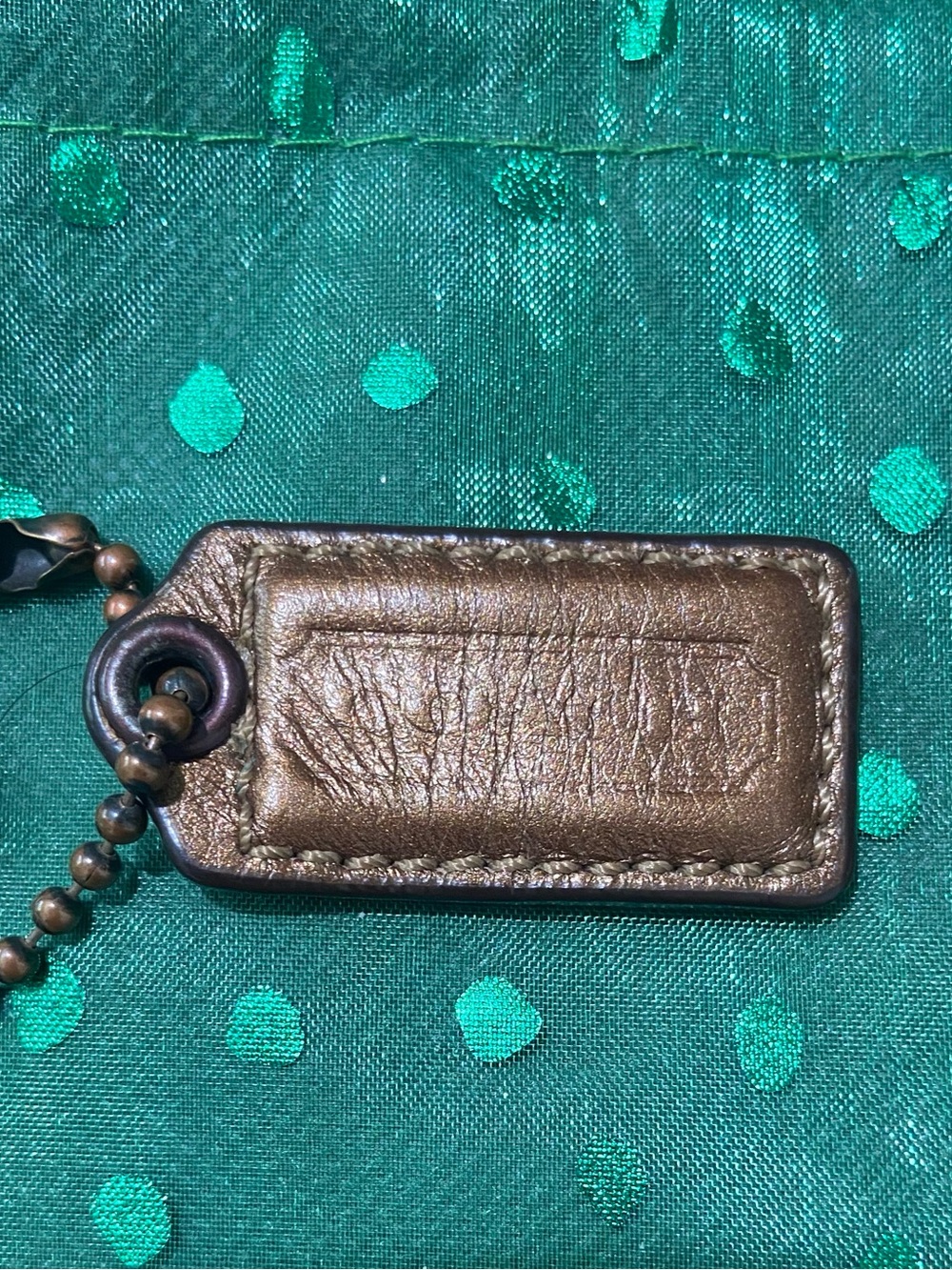 Coach Metallic Bronze Leather Key Tag  2”
